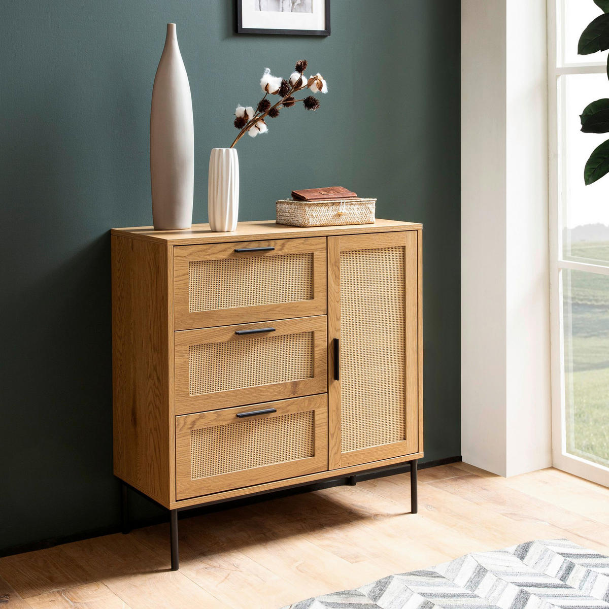 Sideboard natur Eiche Optik B/H/T: ca. 80x82x36 cm Sideboard - natur (80,00/82,00/36,00cm) - Wohnling