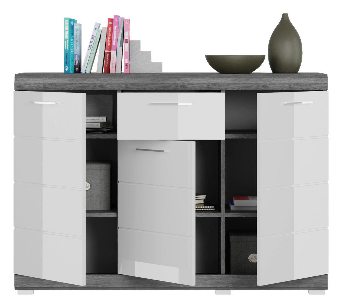 Kommode SCOUT Rauchsilber Nachbildung weiß Hochglanz B/H/T: ca. 120x85x37 cm SCOUT - weiß (120,00/85,00/37,00cm) - xonox.home