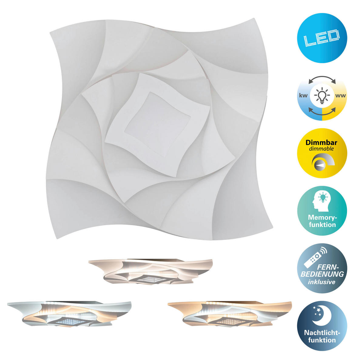 Näve Leuchten Deckenleuchte 1408477 Metall Kunststoff B/H/T: ca. 48x6x48 cm null 5 Brennstellen Liora - (48,00/6,00/48,00cm) - Näve Leuchten