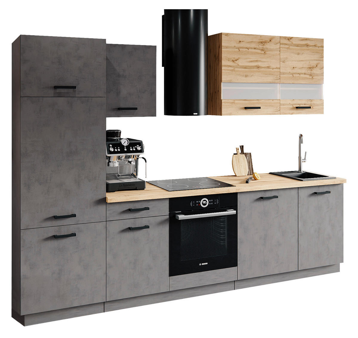 Küchenblock Viola anthrazit B/H/T: ca. 280x214x60 cm Viola - Eiche/schwarz (280,00/214,00/60,00cm)