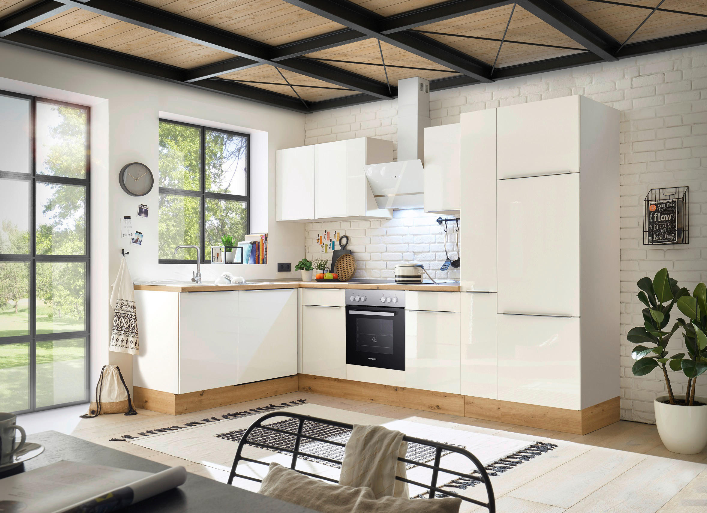 Respekta Winkelküche Marleen weiß Hochglanz B/H/T: ca. 310x211x170 cm Marleen - Eiche/weiß (310,00/211,00/170,00cm) - Respekta