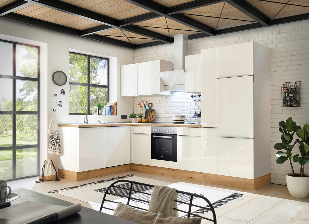 Respekta Winkelküche Marleen weiß Hochglanz B/H/T: ca. 310x211x170 cm Marleen - Eiche/weiß (310,00/211,00/170,00cm) - Respekta