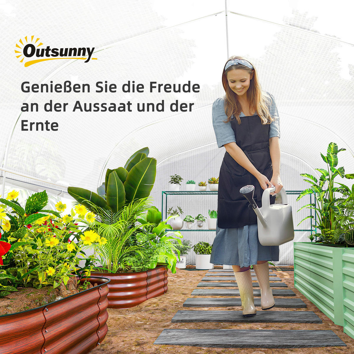 Outsunny Gewächshaus B/H/L: ca. 300x200x595 cm Gewächshaus - weiß (595,00/300,00/200,00cm) - Outsunny