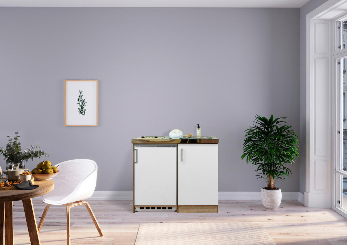 Respekta Miniküche 100 weiß matt B/H/T: ca. 100x87x60 cm 100 - Eiche/weiß (100,00/87,00/60,00cm) - Respekta