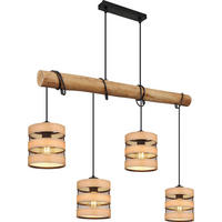 GLOBO Pendelleuchte SOENI 15650-4H natur braun schwarz Holz MDF Metall B/H/L: ca. 15x120x85 cm E27 4 Brennstellen SOENI - braun/natur (85,00/15,00/120,00cm) - GLOBO