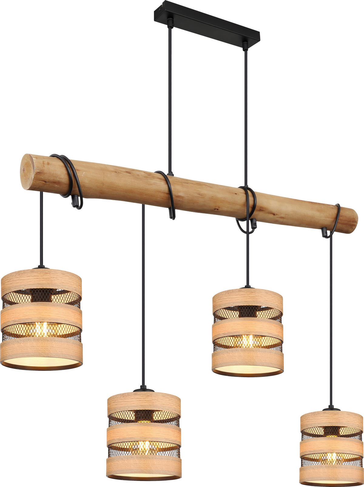 GLOBO Pendelleuchte SOENI 15650-4H natur braun schwarz Holz MDF Metall B/H/L: ca. 15x120x85 cm E27 4 Brennstellen SOENI - braun/natur (85,00/15,00/120,00cm) - GLOBO