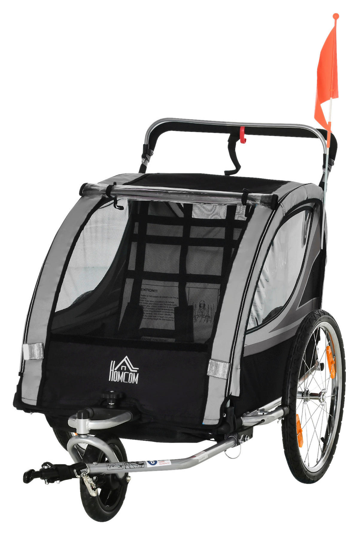 HOMCOM Kinderfahrradanhänger schwarz schwarz B/H/L: ca. 75x101x142 cm Kinderfahrradanhänger - schwarz/grau (142,00/75,00/101,00cm) - HOMCOM