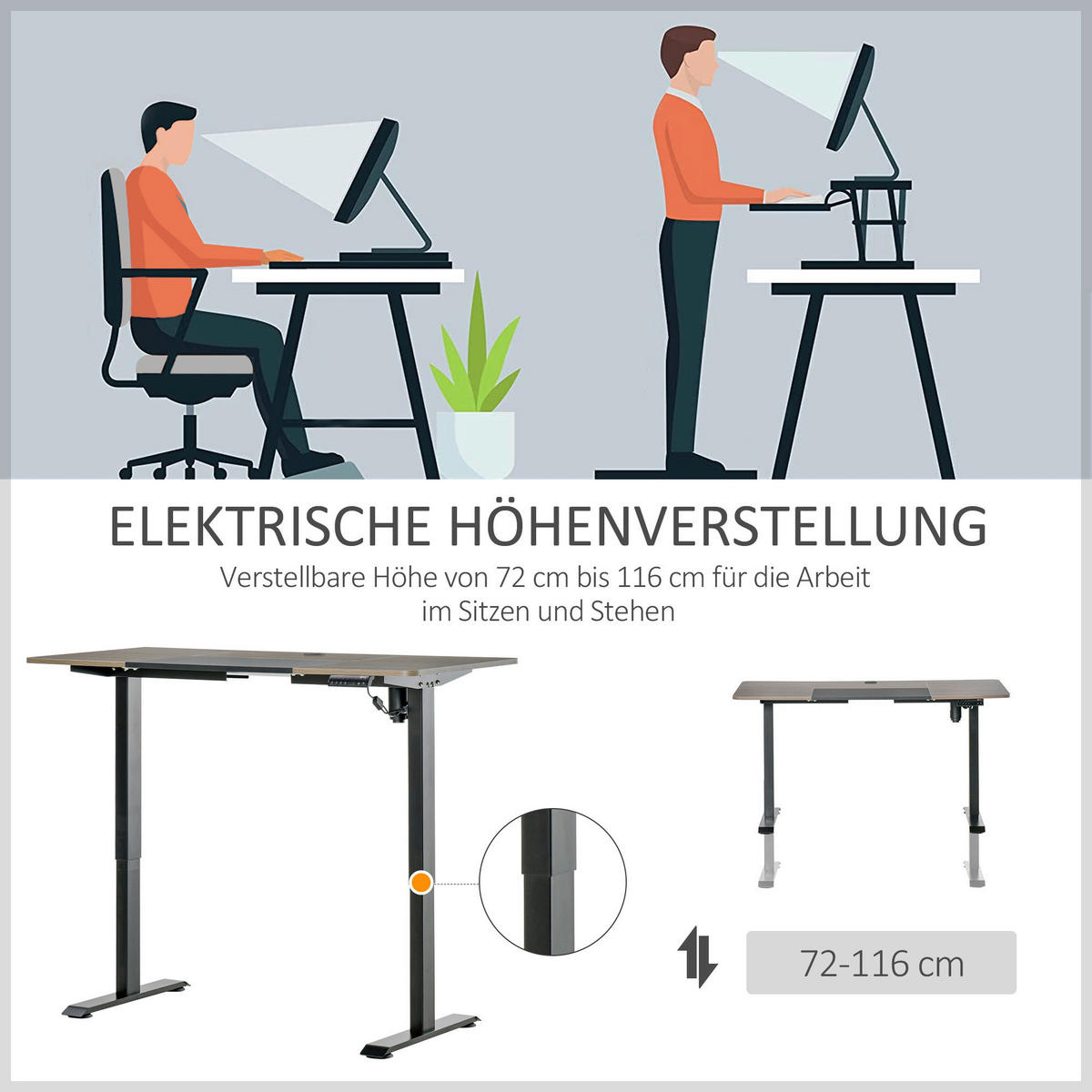 Schreibtisch 920-071V90BK natur Holz Nachbildung schwarz B/H/T: ca. 140x116x70 cm 920-071V90BK - natur/schwarz (140,00/116,00/70,00cm) - Vinsetto