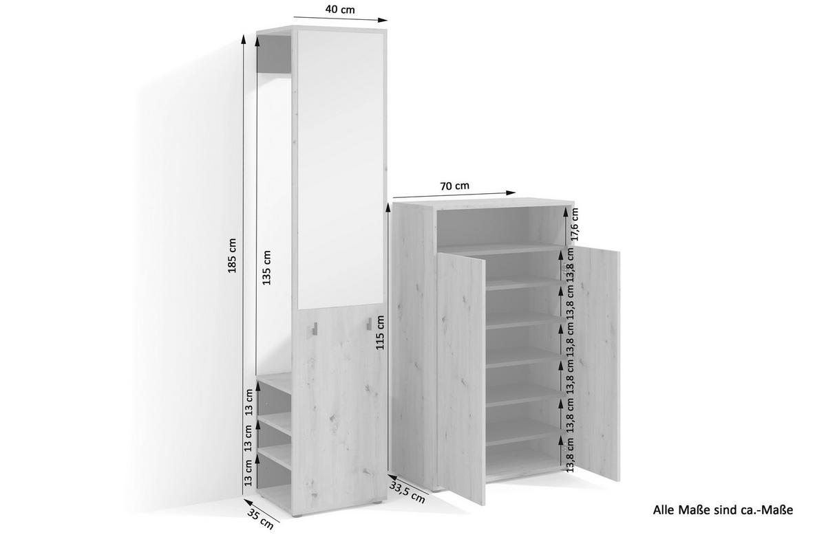 Garderobe Lyon Eiche Artisan Nachbildung schwarz B/H/T: ca. 70x115x33,5 cm Lyon - Eiche/schwarz (70,00/115,00/33,50cm) - byLIVING