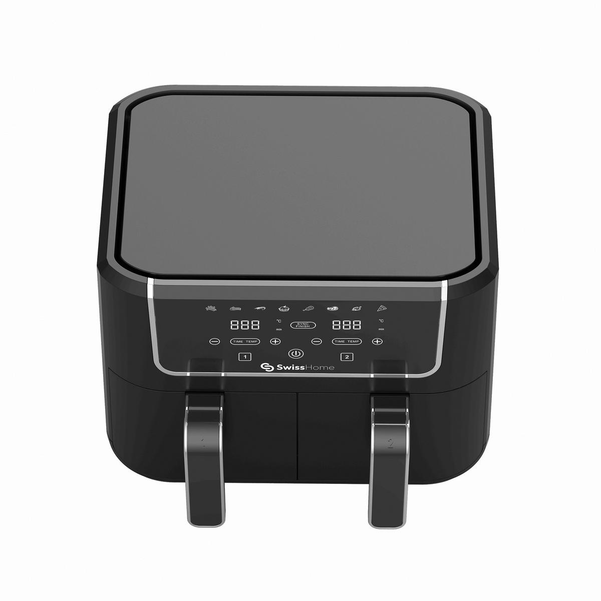SWISS HOME Doppel-Heißluftfritteuse SH-6931 schwarz Kunststoff B/H/L: ca. 24x28x32 cm ca. 3 l BLACK DARK - schwarz (32,00/24,00/28,00cm) - SWISS HOME