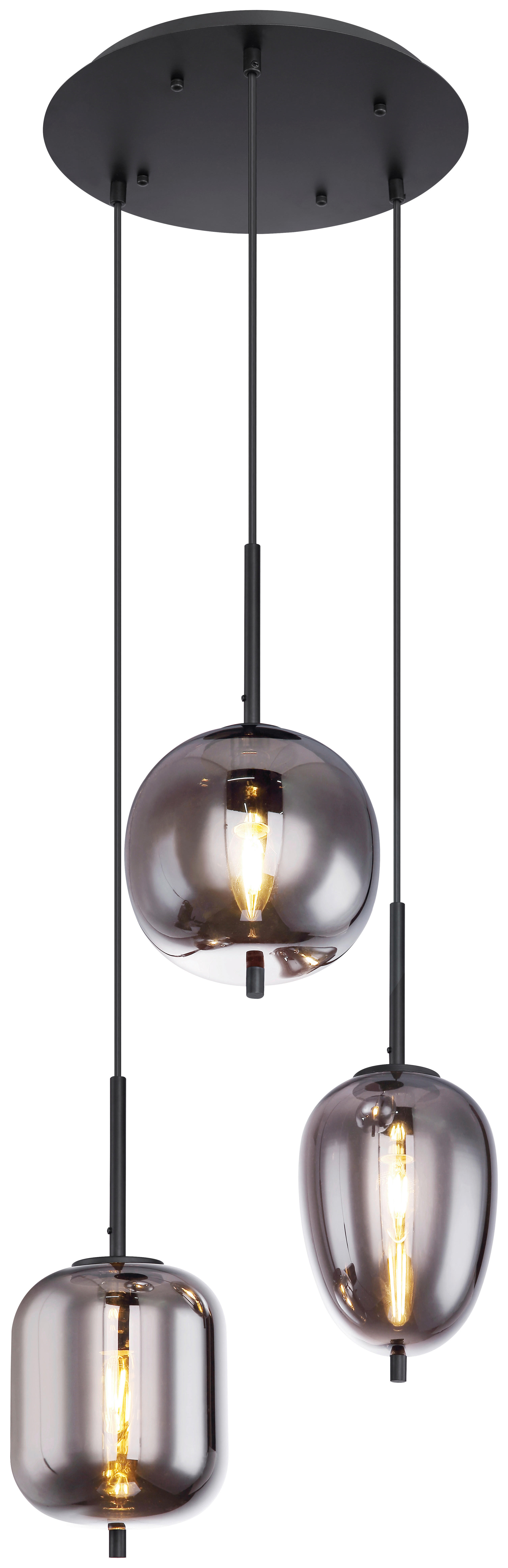 GLOBO Pendelleuchte BLACKY 15345-3 schwarz Metall Rauchglas H/D: ca. 120x46 cm E14 3 Brennstellen Pendelleuchte_Blacky 3flg. - schwarz (46,00/120,00cm) - GLOBO
