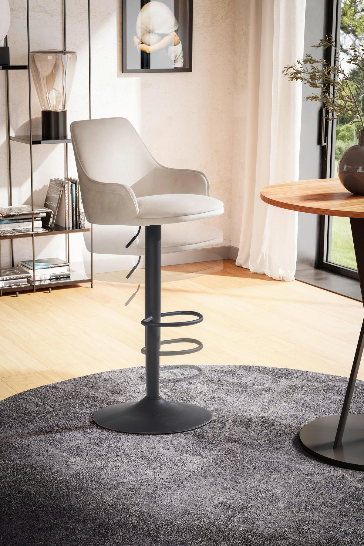 Barhocker beige schwarz Samt Eisen B/H/T: ca. 45x106x45 cm Barhocker - beige/schwarz (45,00/106,00/45,00cm) - Wohnling