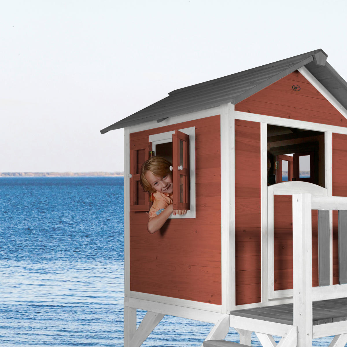 AXI Spielhaus Lodge XL rot B/H/L: ca. 240x189x167 cm Lodge XL - weiß/rot (167,00/240,00/189,00cm) - AXI