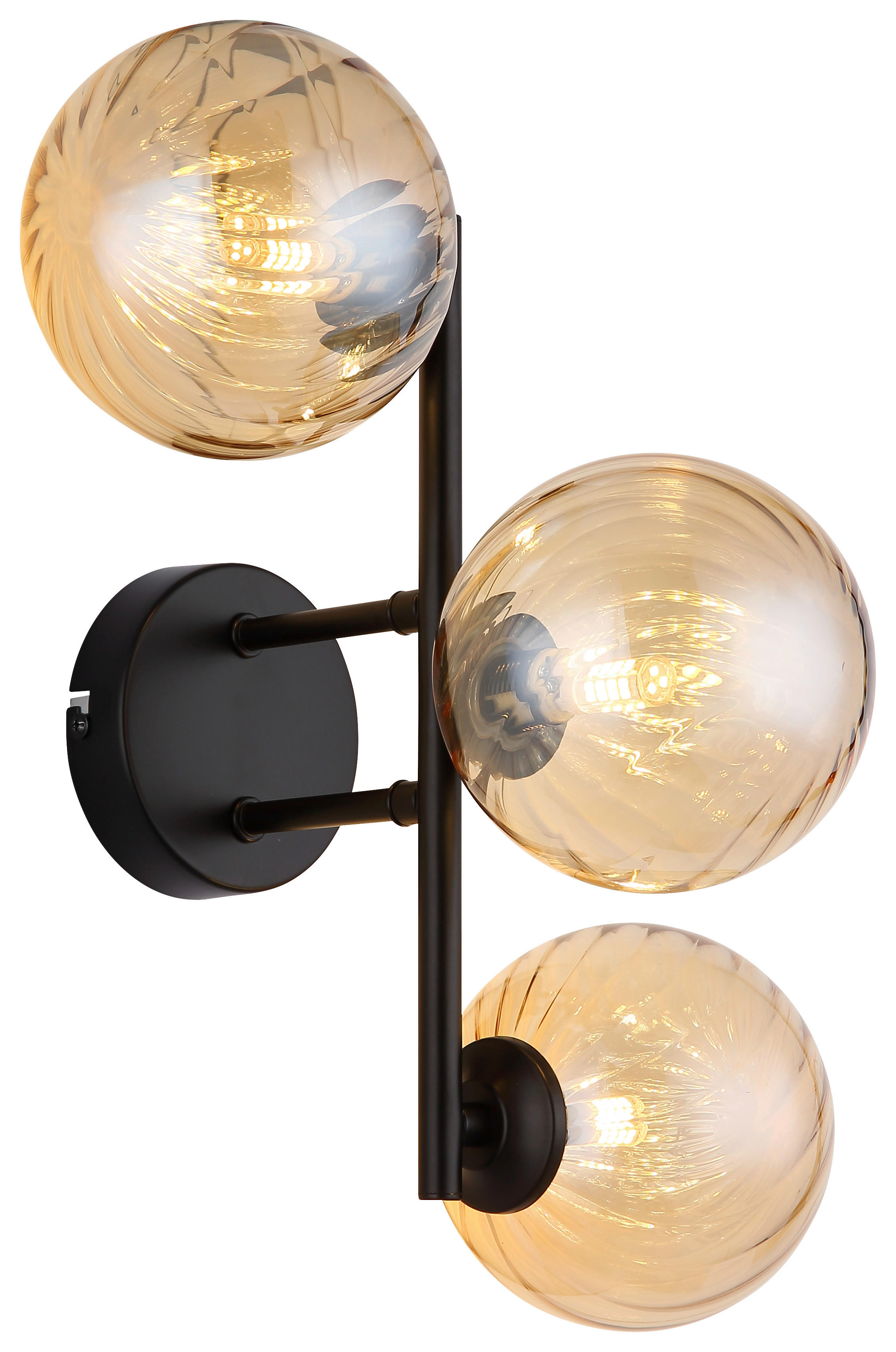 GLOBO LED-Wandleuchte amber schwarz Metall Glas B/H/T: ca. 28x25x36 cm 3 Brennstellen CONOR - schwarz/amber (28,00/25,00/36,00cm) - GLOBO