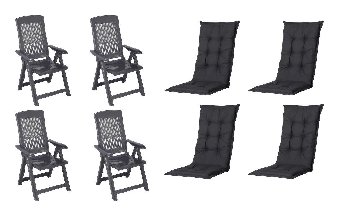 PROGARDEN,MADISON Klappsessel Set + Auflagen Tampa anthrazit Kunststoff B/H/L: ca. 61x109x60 cm Tampa - blau/anthrazit (60,00/61,00/109,00cm) - PROGARDEN,MADISON