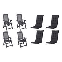 PROGARDEN,MADISON Klappsessel Set + Auflagen Tampa anthrazit Kunststoff B/H/L: ca. 61x109x60 cm Tampa - blau/anthrazit (60,00/61,00/109,00cm) - PROGARDEN,MADISON