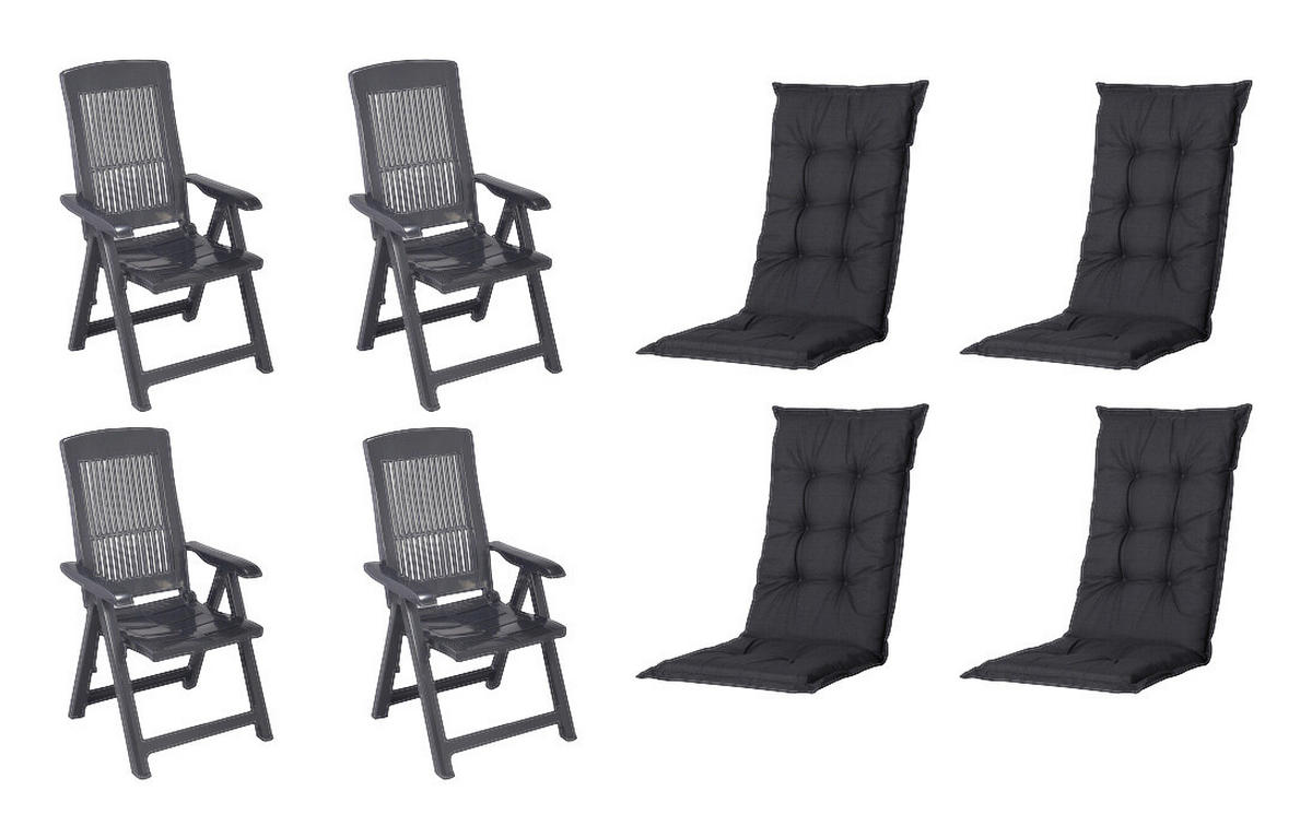 PROGARDEN,MADISON Klappsessel Set + Auflagen Tampa anthrazit Kunststoff B/H/L: ca. 61x109x60 cm Tampa - blau/anthrazit (60,00/61,00/109,00cm) - PROGARDEN,MADISON