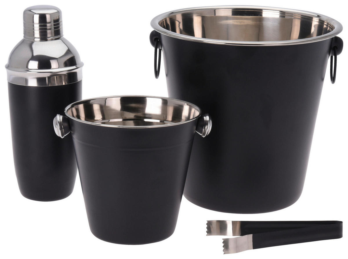 EH Barware Cocktail-Shaker Set schwarz Edelstahl B/H/L: ca. 22,5x22,5x23 cm Cocktail-Shakerset_4tlg. - schwarz (23,00/22,50/22,50cm) - EH Barware