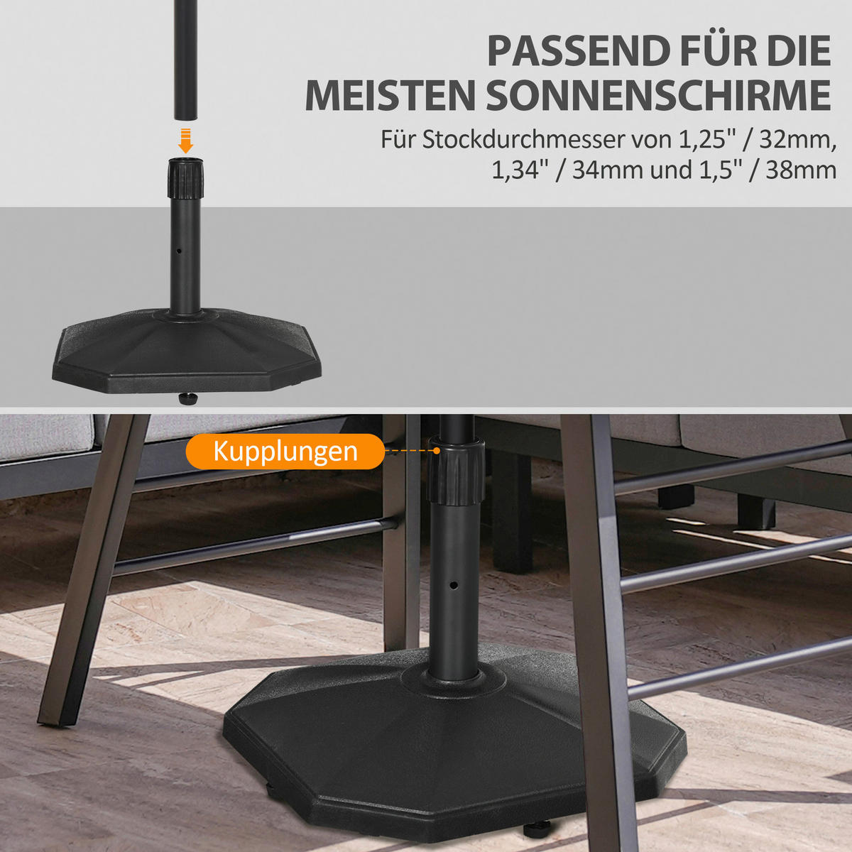 Outsunny Sonnenschirmständer schwarz Polyethylen B/H/L: ca. 46x39x46 cm Sonnenschirmständer - schwarz (46,00/46,00/39,00cm) - Outsunny
