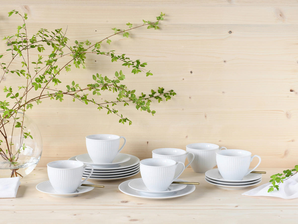 CreaTable Kaffeeservice Valencia weiß Porzellan 18 tlg. Valencia - weiß - CreaTable