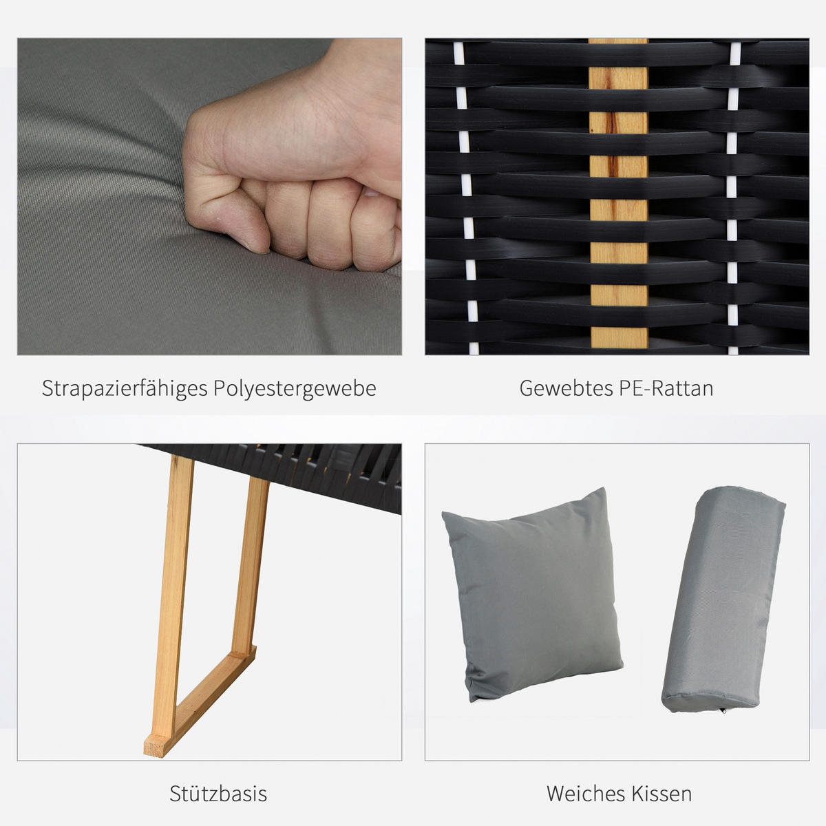 Outsunny Strandkorb hellgrau Edelstahl B/H/L: ca. 79x118x160 cm Strandkorb - hellgrau (160,00/79,00/118,00cm) - Outsunny