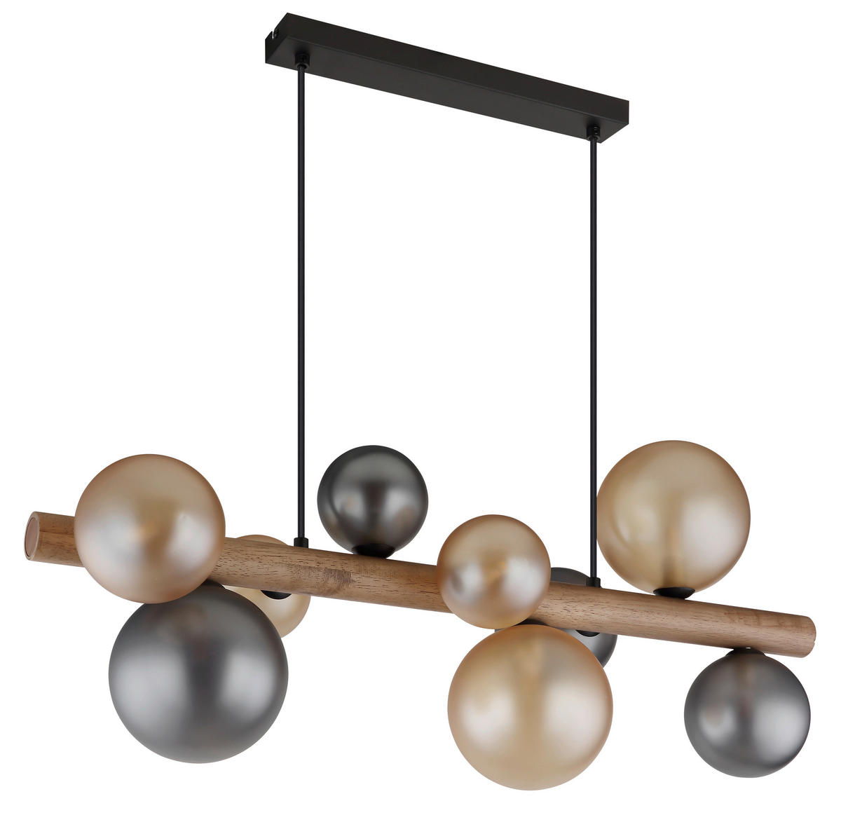 GLOBO LED-Hängeleuchte dunkelbraun amber Rauch Holz Metall Glas B/H/L: ca. 29x150x78 cm 9.0 Brennstellen RIHA - dunkelbraun/amber (78,00/29,00/150,00cm) - GLOBO