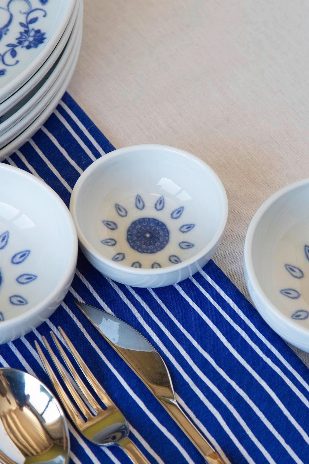 HermiaConcept Frühstücksservice weiß Porzellan 14 tlg. Frühstücksservice_14tlg. - blau/weiß - HermiaConcept