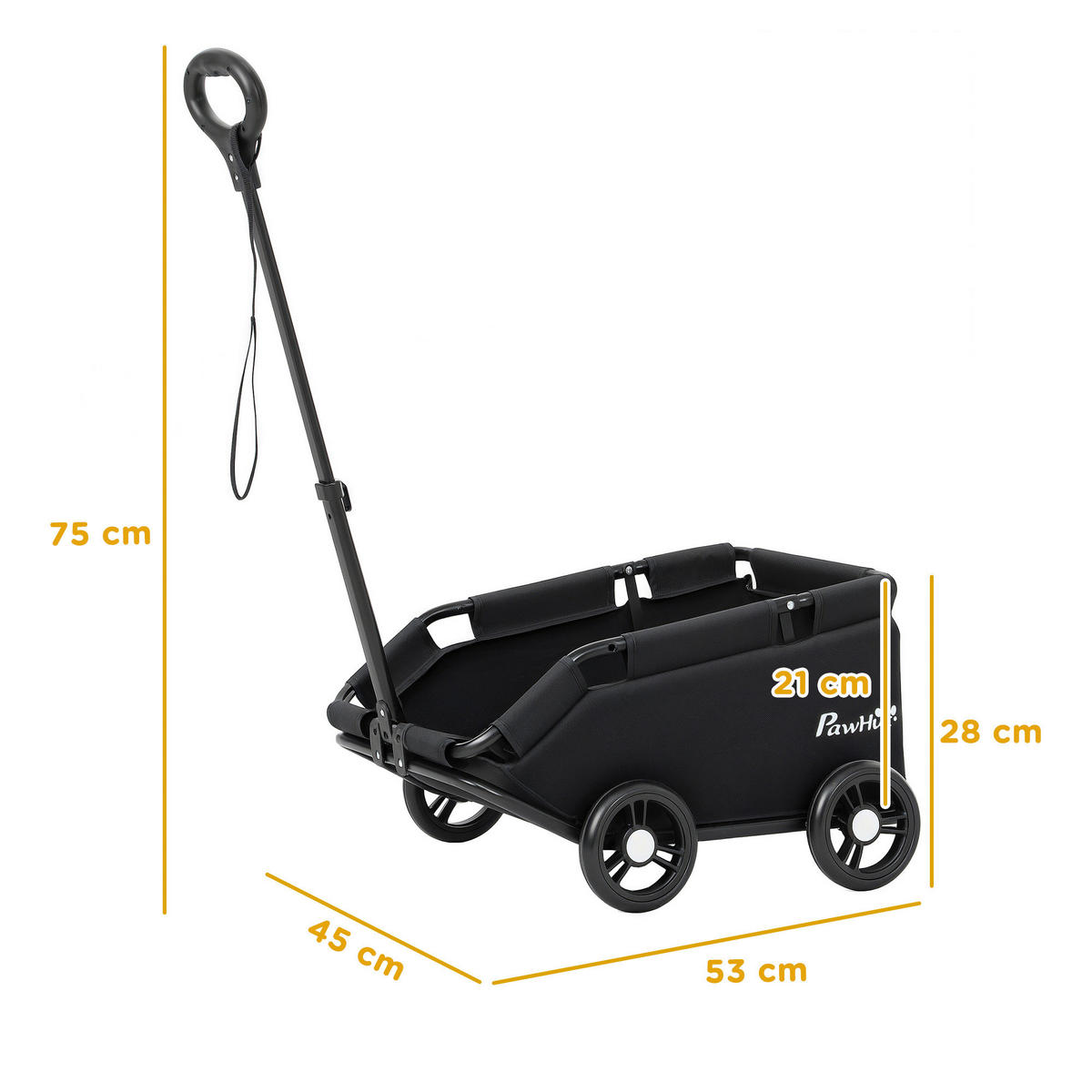 PawHut Hundewagen Hundewagen - schwarz (53,00/45,00/28,00cm) - PawHut