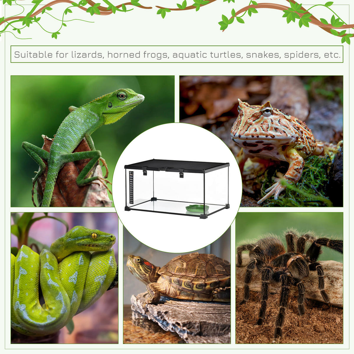 PawHut Terrarium schwarz Edelstahl B/H/L: ca. 30x50x25 cm Terrarium_für_Reptilien - schwarz (25,00/30,00/50,00cm) - PawHut