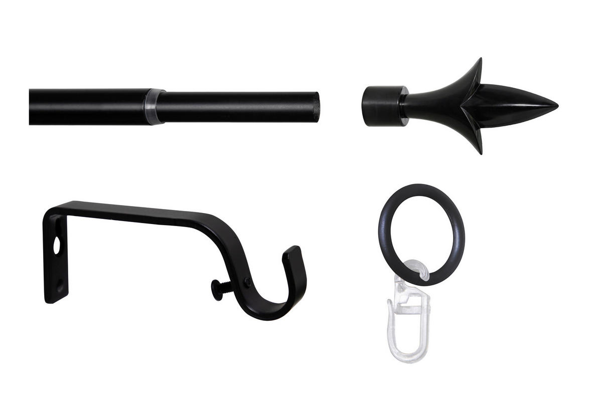 Gardinenstange schwarz Aluminium ausziehbar von ca. 130 bis 240 cm 1.0 Läufe Gardinenstange_Lance - schwarz