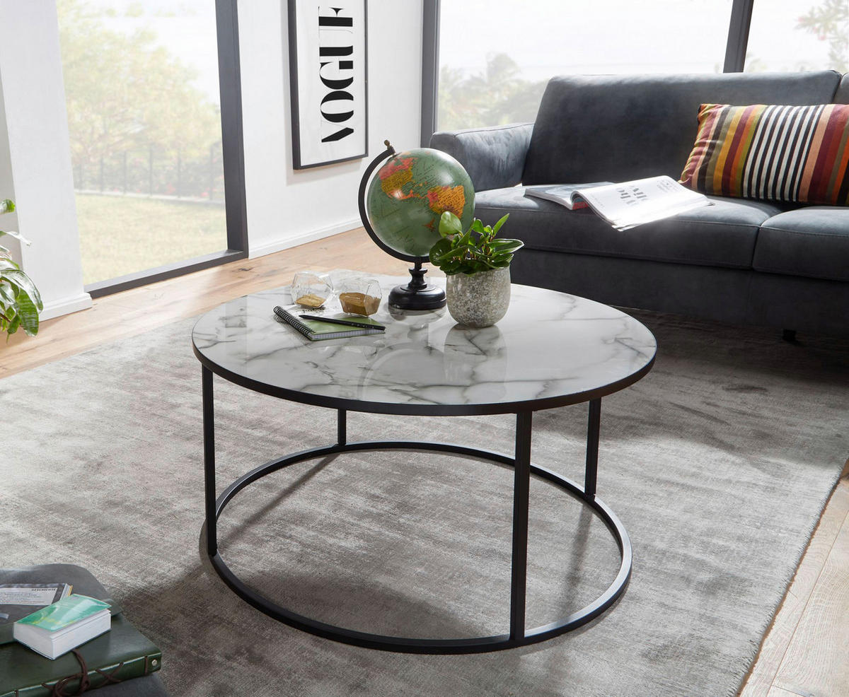 Couchtisch weiß Marmor Optik schwarz pulverbeschichtet B/H/T: ca. 80x40x80 cm Couchtisch - weiß/schwarz (80,00/40,00/80,00cm) - Wohnling