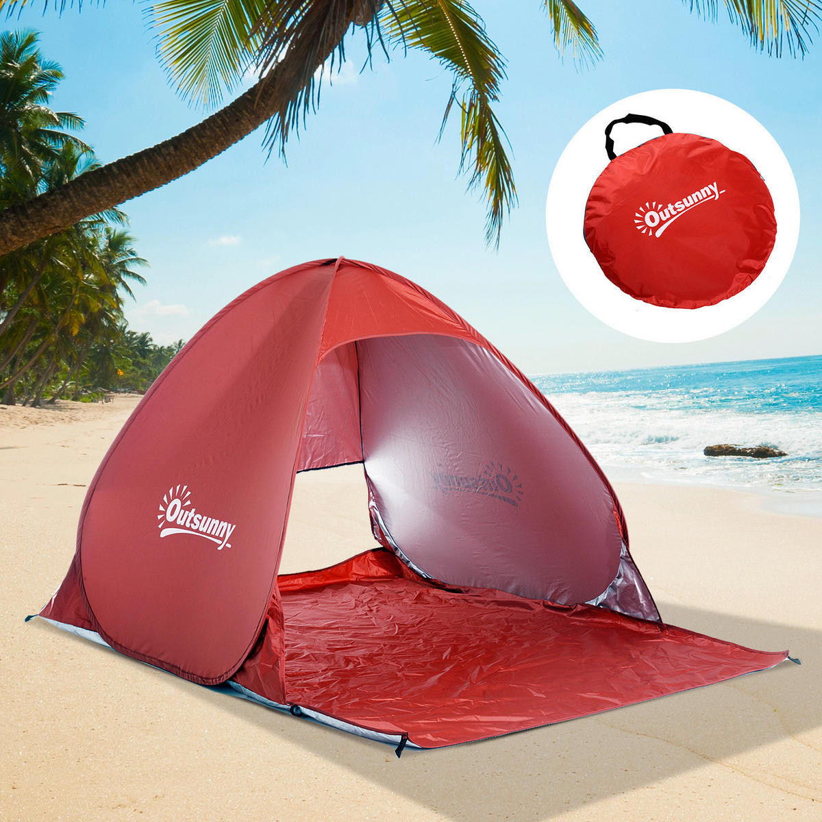 Outsunny Pop-Up Zelt rot Polyester-Mischgewebe B/H/L: ca. 200x115x150 cm Pop-Up_Zelt_für_2_Personen - rot (150,00/200,00/115,00cm) - Outsunny
