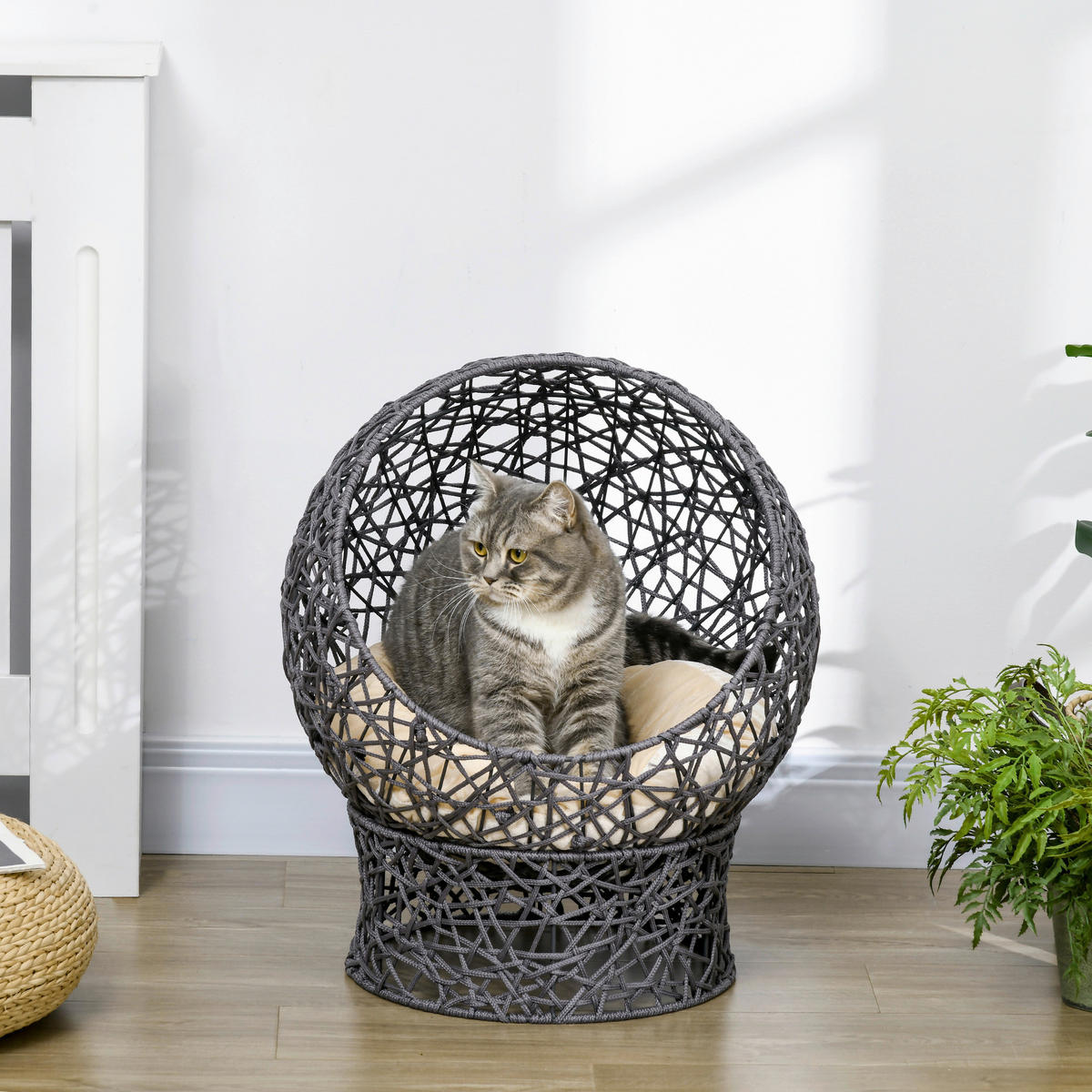 PawHut Katzenkorb cremeweiß Baumwolle B/H/L: ca. 50x60x50 cm Katzenkorb - cremeweiß/violett (50,00/50,00/60,00cm) - PawHut