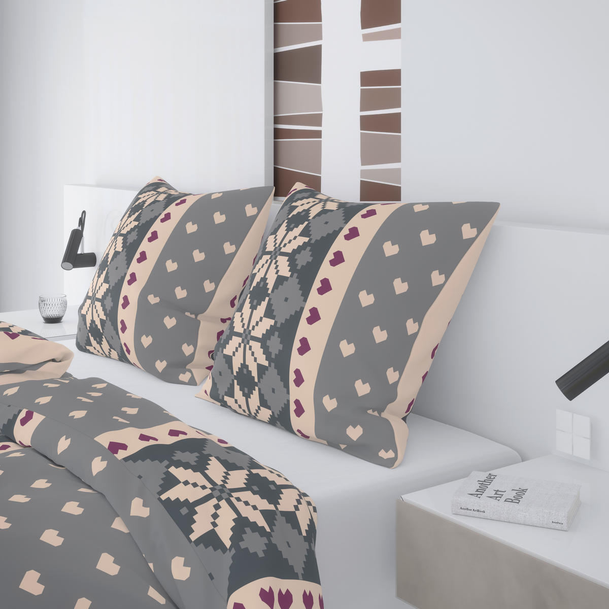 Microfaser Bettwäsche Fleece Bettwäsche_Fleece Strickherzen - grau (135,00/200,00cm)