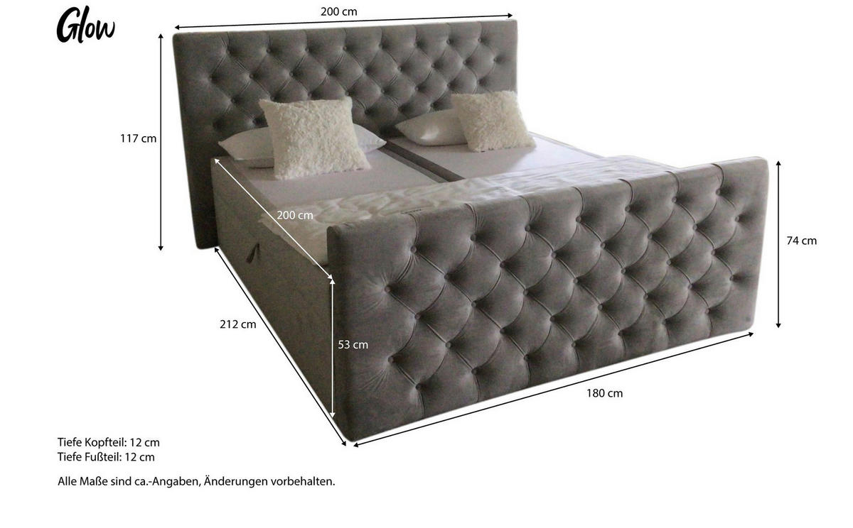 Boxbett Glow Silbergrau Glow - Silbergrau (200,00/117,00/224,00cm)