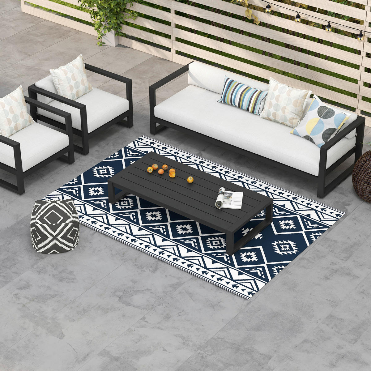 Outsunny Outdoor-Teppich blau B/H/L: ca. 274x182x0,3 cm Outdoor-Teppich - blau/weiß (0,30/274,00/182,00cm) - Outsunny