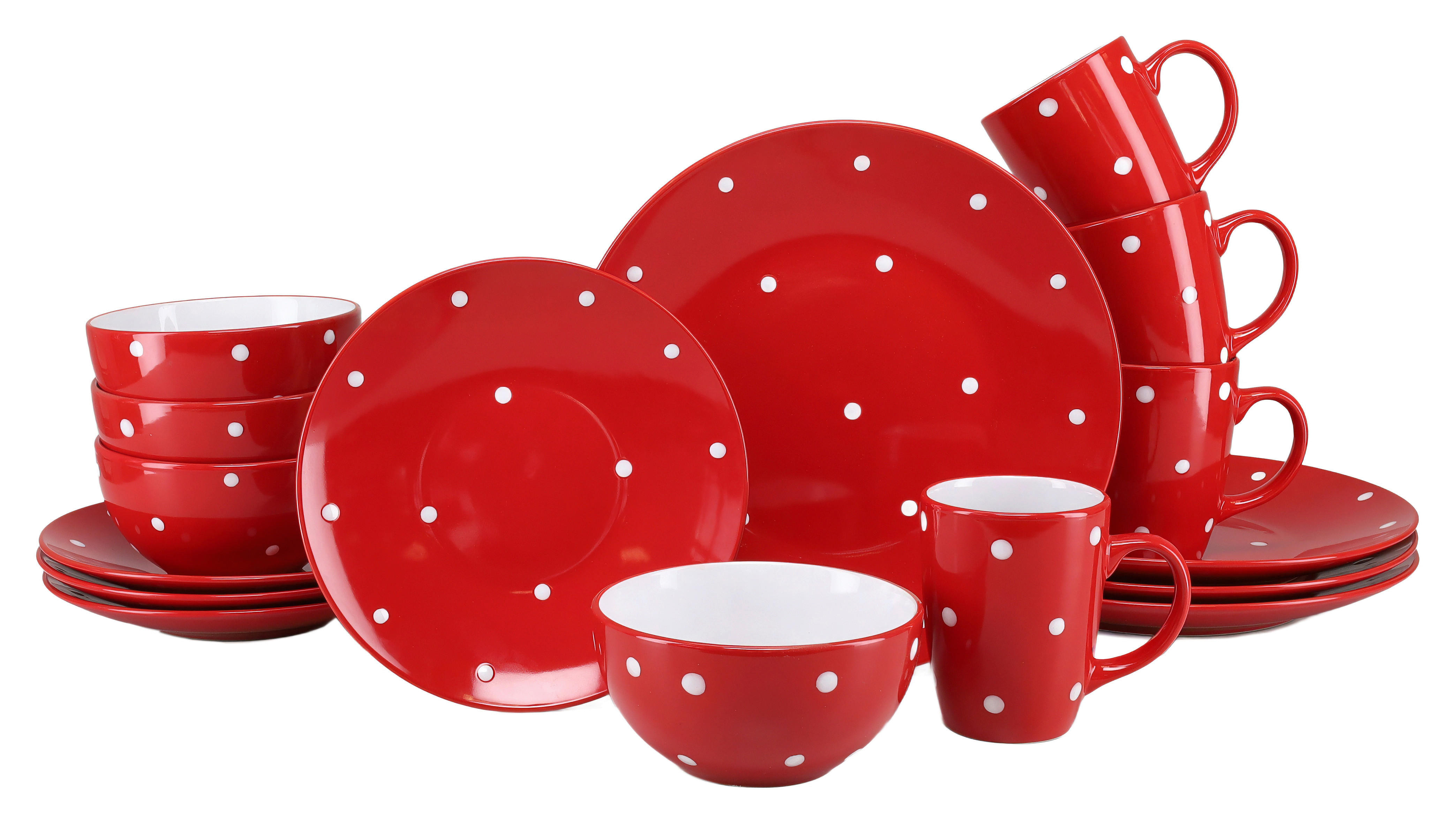 CreaTable Kombiservice Polka Dots weiß Steinzeug 16 tlg. Polka Dots - weiß/rot - CreaTable
