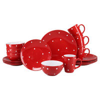 CreaTable Kombiservice Polka Dots weiß Steinzeug 16 tlg. Polka Dots - weiß/rot - CreaTable