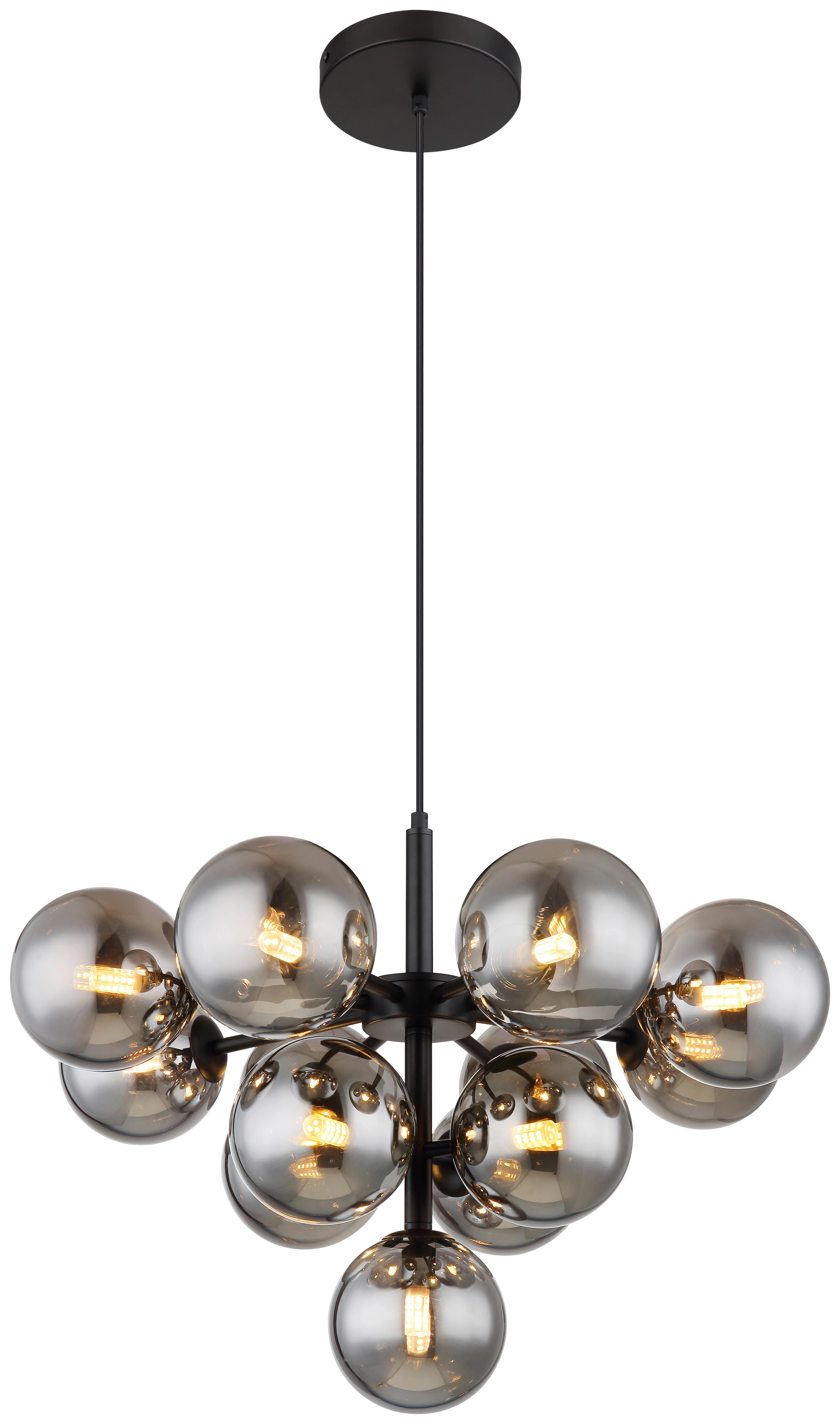 GLOBO Pendelleuchte grau mattschwarz Glas Metall H/D: ca. 120x56 cm G9 13 Brennstellen GRAPPY - mattschwarz/grau (56,00/120,00cm) - GLOBO