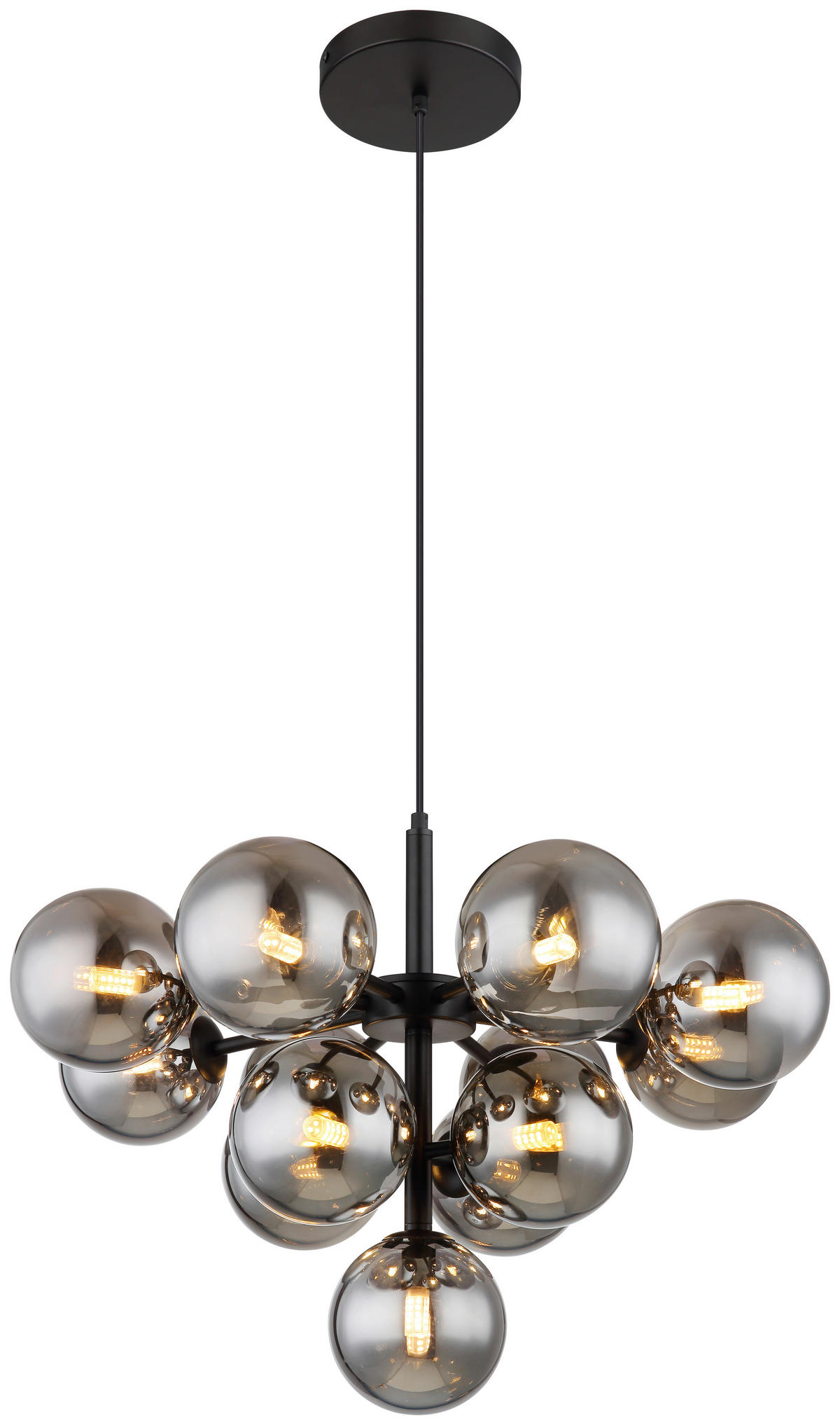 GLOBO Pendelleuchte grau mattschwarz Glas Metall H/D: ca. 120x56 cm G9 13 Brennstellen GRAPPY - mattschwarz/grau (56,00/120,00cm) - GLOBO