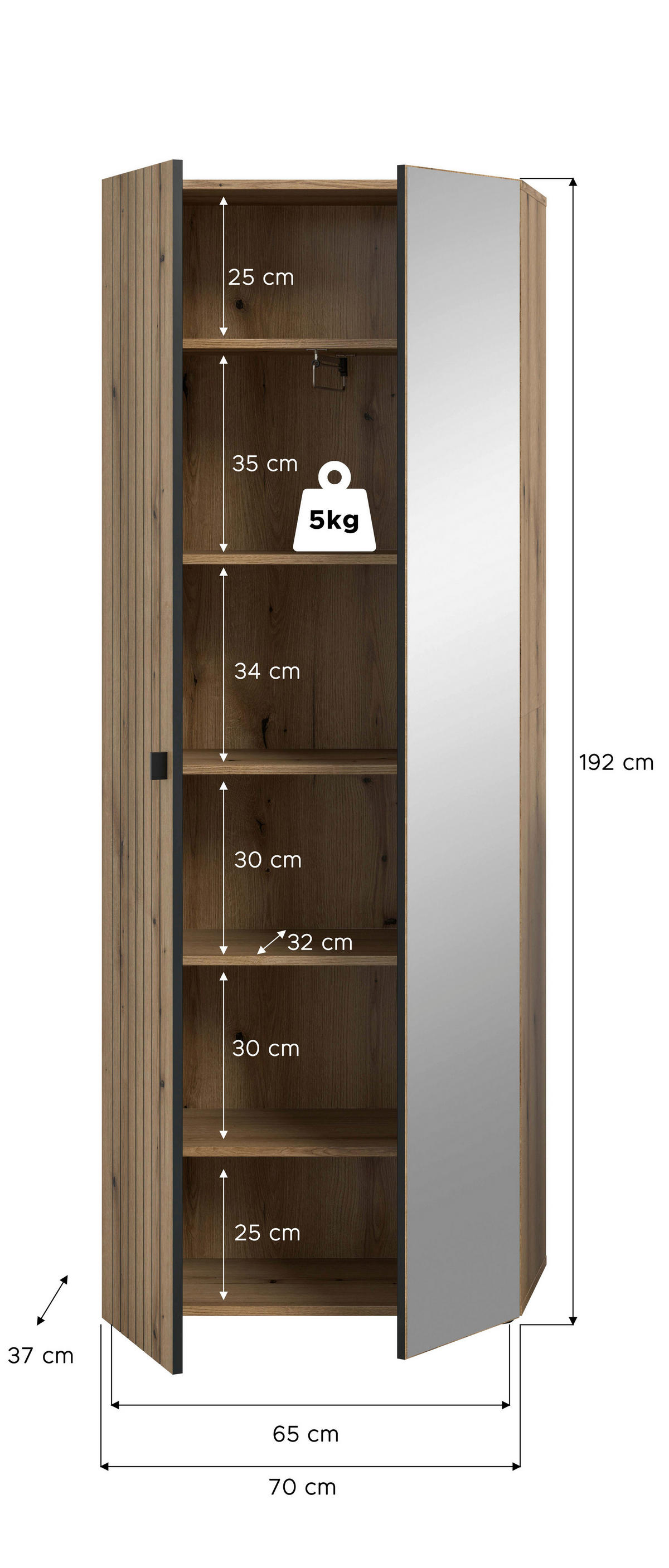 Garderobenschrank STATION Evoke Oak Nachbildung B/H/T: ca. 70x192x37 cm STATION - (70,00/192,00/37,00cm) - xonox.home