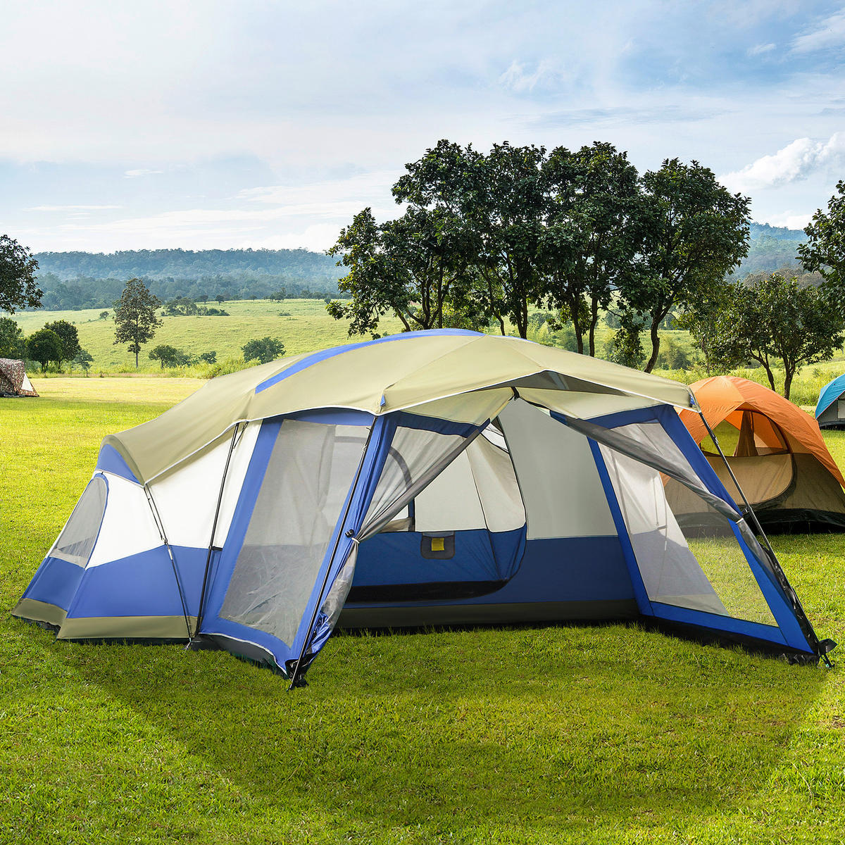 Outsunny Zelt grau Edelstahl B/H/L: ca. 487x518x237 cm Zelt - blau/grün (237,00/487,00/518,00cm) - Outsunny