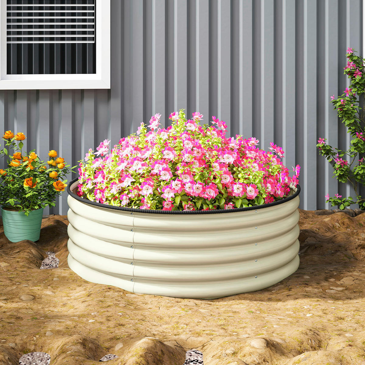 Outsunny Hochbeet cremeweiß Stahl B/H/L: ca. 120x43x120 cm Hochbeet - cremeweiß (120,00/120,00/43,00cm) - Outsunny