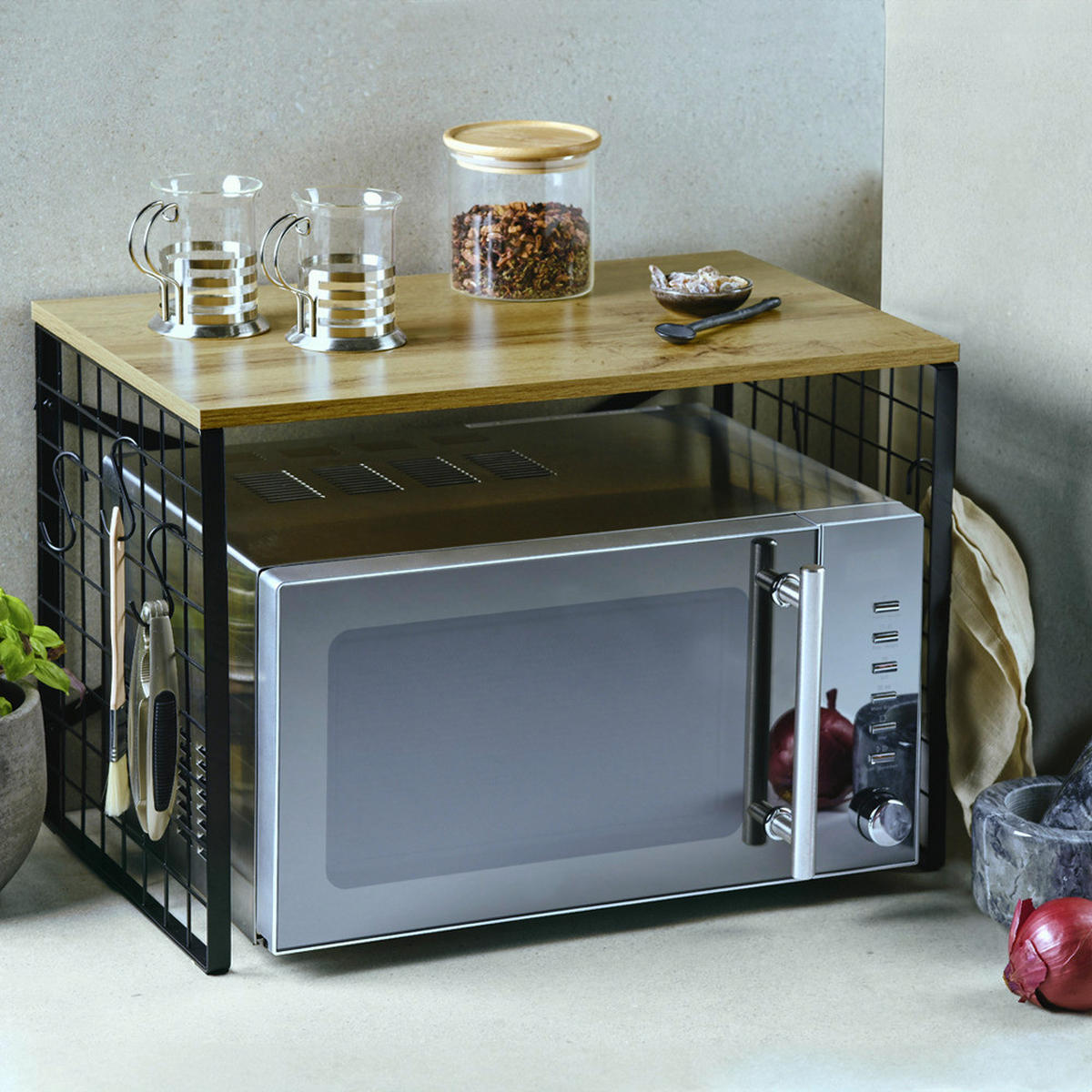 Kesper Mikrowellen Regal braun Metall B/H/T: ca. 52x36,5x32,5 cm Mikrowellen Regal - braun/schwarz (52,00/36,50/32,50cm) - Kesper