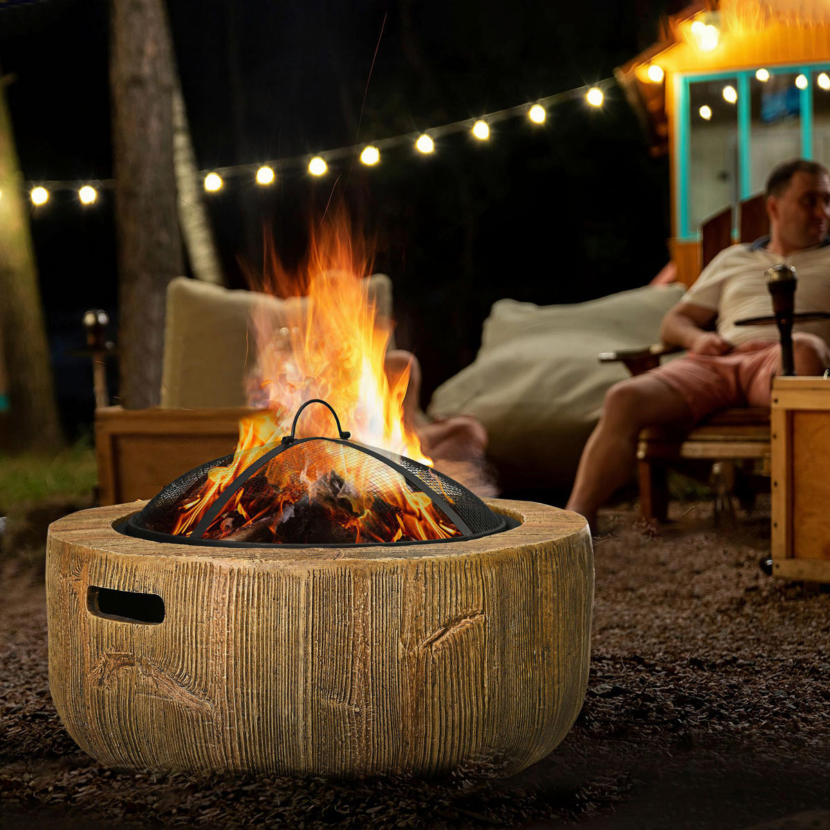 Outsunny Feuerstelle Metall B/H/L: ca. 61,5x39x61,5 cm Feuerstelle - braun (61,50/61,50/39,00cm) - Outsunny