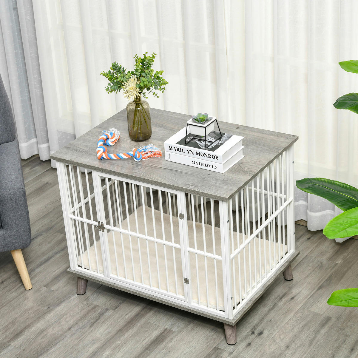 PawHut Hundekäfig grau Stahl B/H/L: ca. 60x70x86 cm Hundekäfig - weiß/grau (86,00/60,00/70,00cm) - PawHut