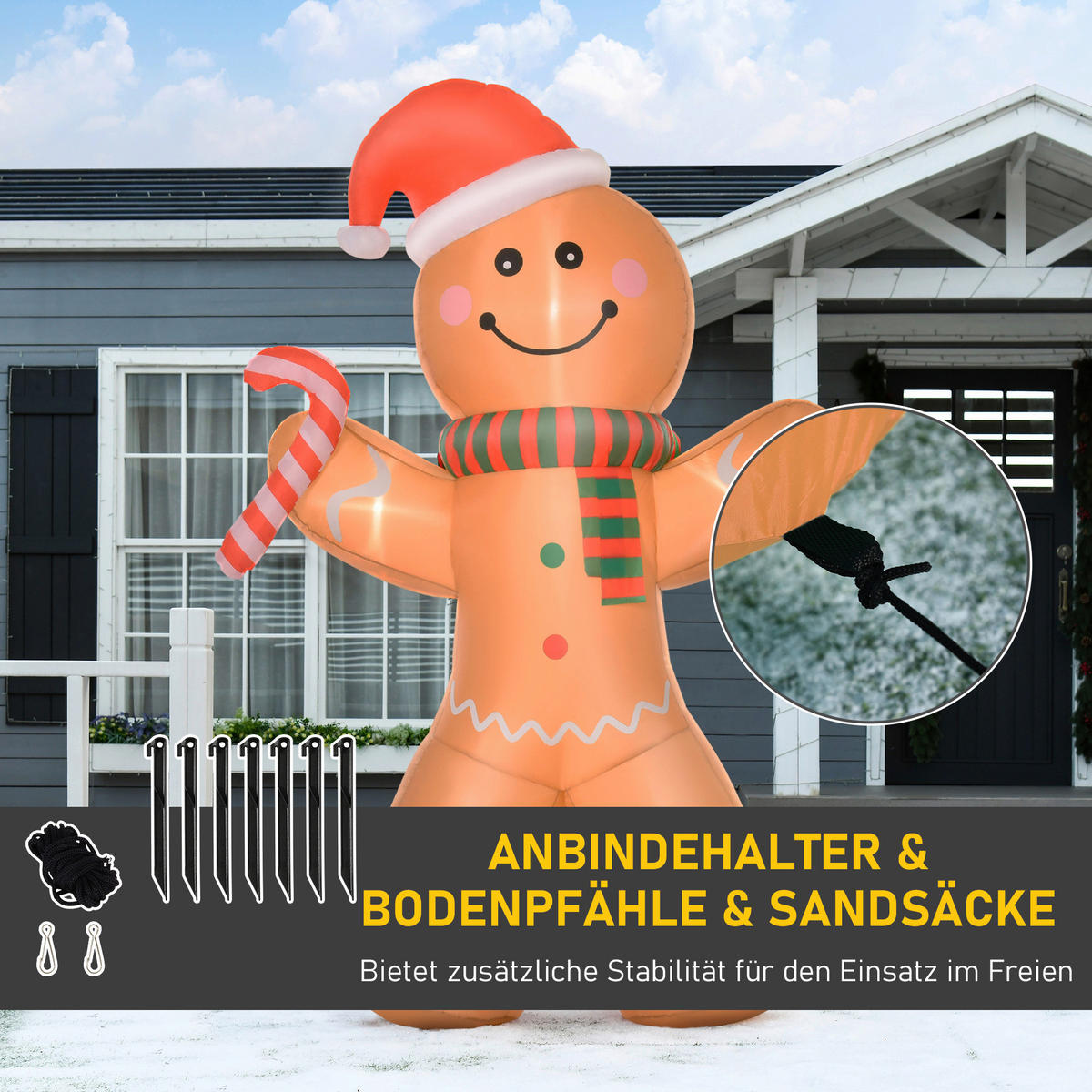 HOMCOM Weihnachts-Deko Weihnachts-Lebkuchenmann - gelb (240,00/65,00/170,00cm) - HOMCOM