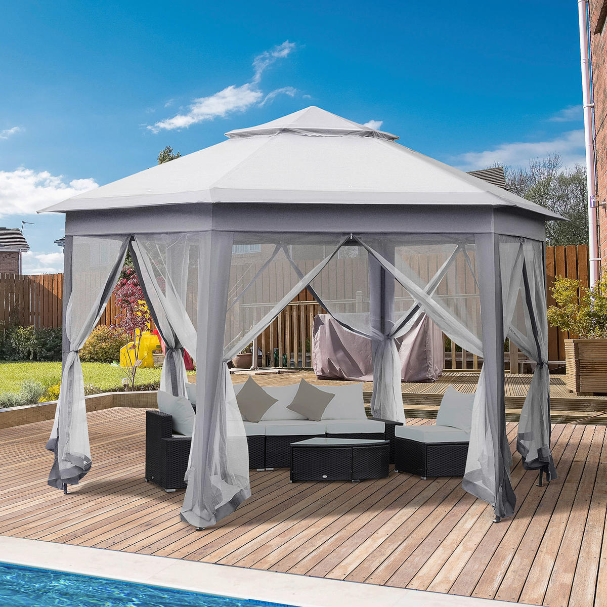 Outsunny Pavillon grau Polyester B/H/L: ca. 405x405x285 cm Pavillon - grau (285,00/405,00/405,00cm) - Outsunny