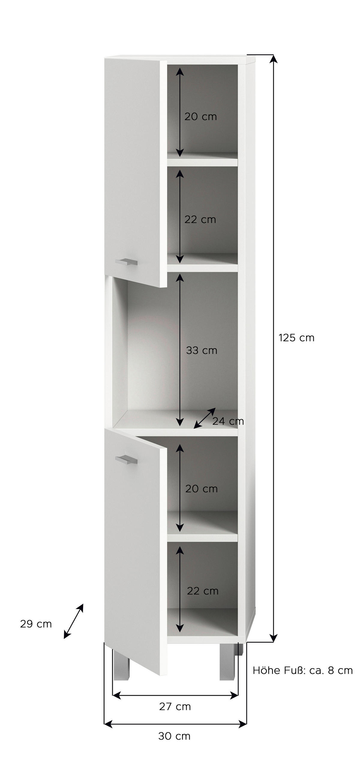 Badhochschrank BOSTON weiß B/H/T: ca. 30x125x29 cm BOSTON - weiß (30,00/125,00/29,00cm) - xonox.home