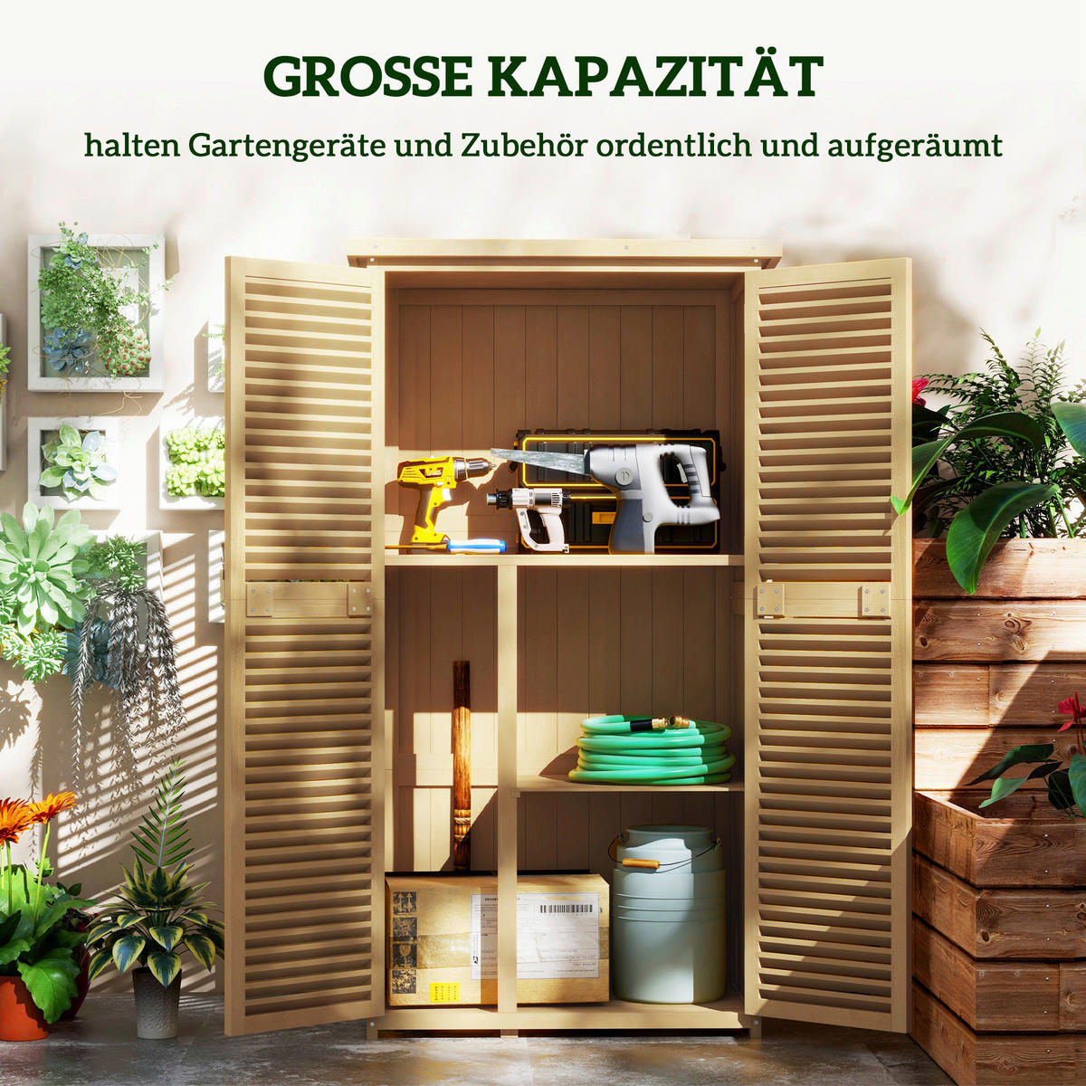 Outsunny Gartenschrank gelb Kiefer B/H/L: ca. 46,5x160x87 cm Gartenschrank - gelb (87,00/46,50/160,00cm) - Outsunny